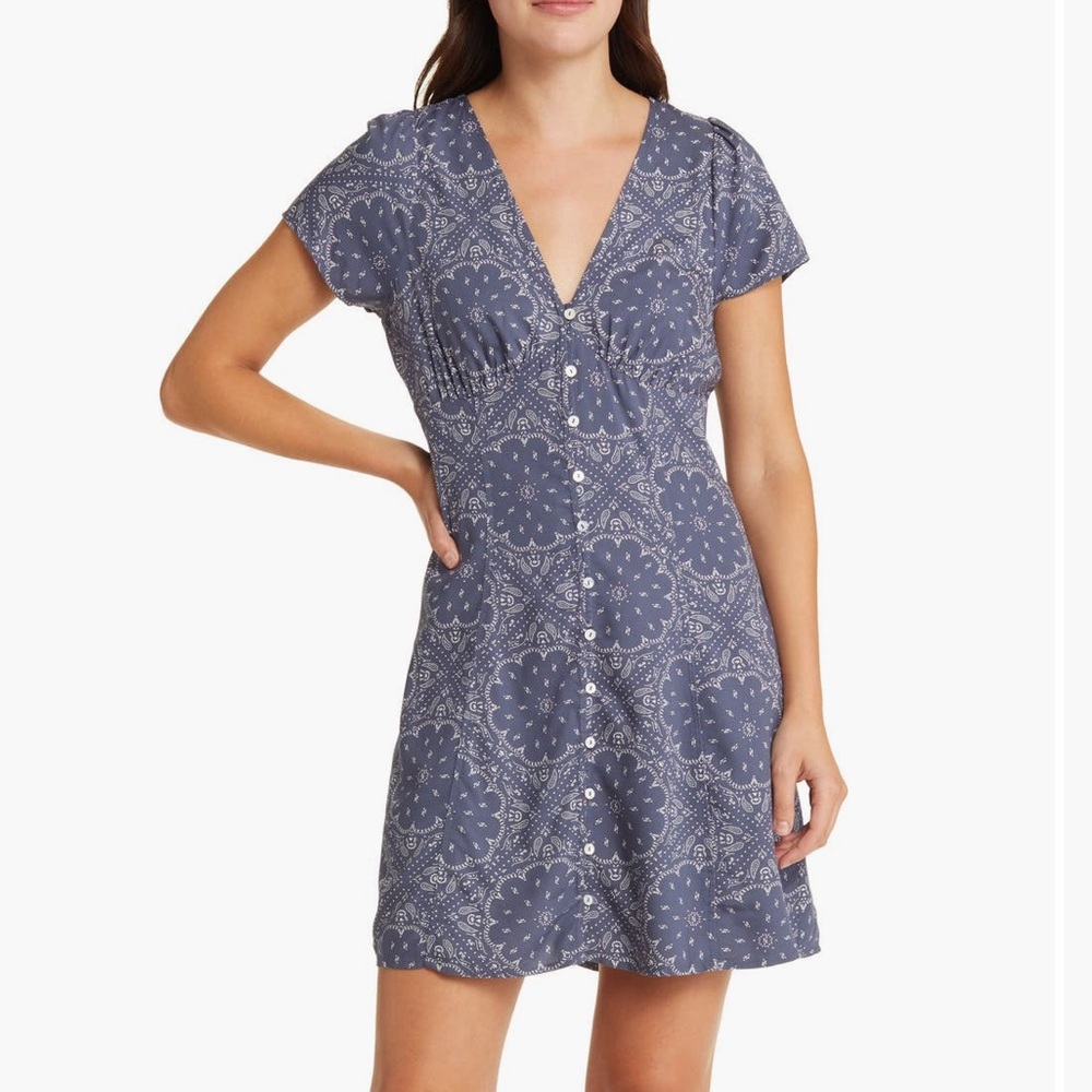 Madewell Blue Floral Print Button-Front Short Dress